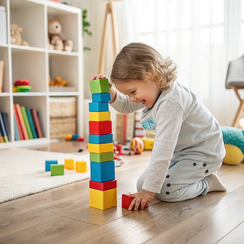 Child playing with colorful blocks